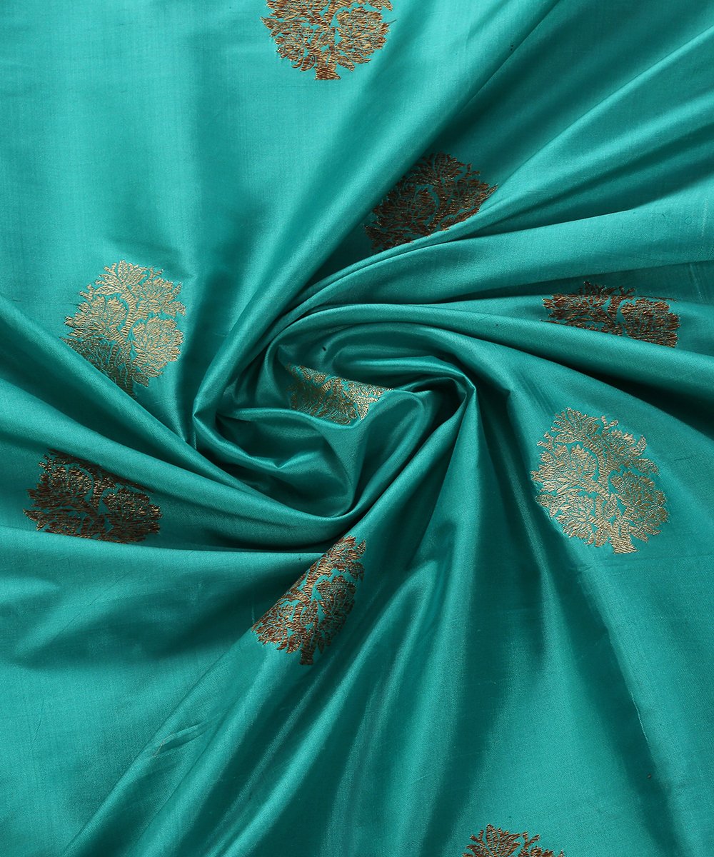 Handloom_Aqua_Dupion_Silk_Banarasi_Fabric_with_Zari_Boota_WeaverStory_05