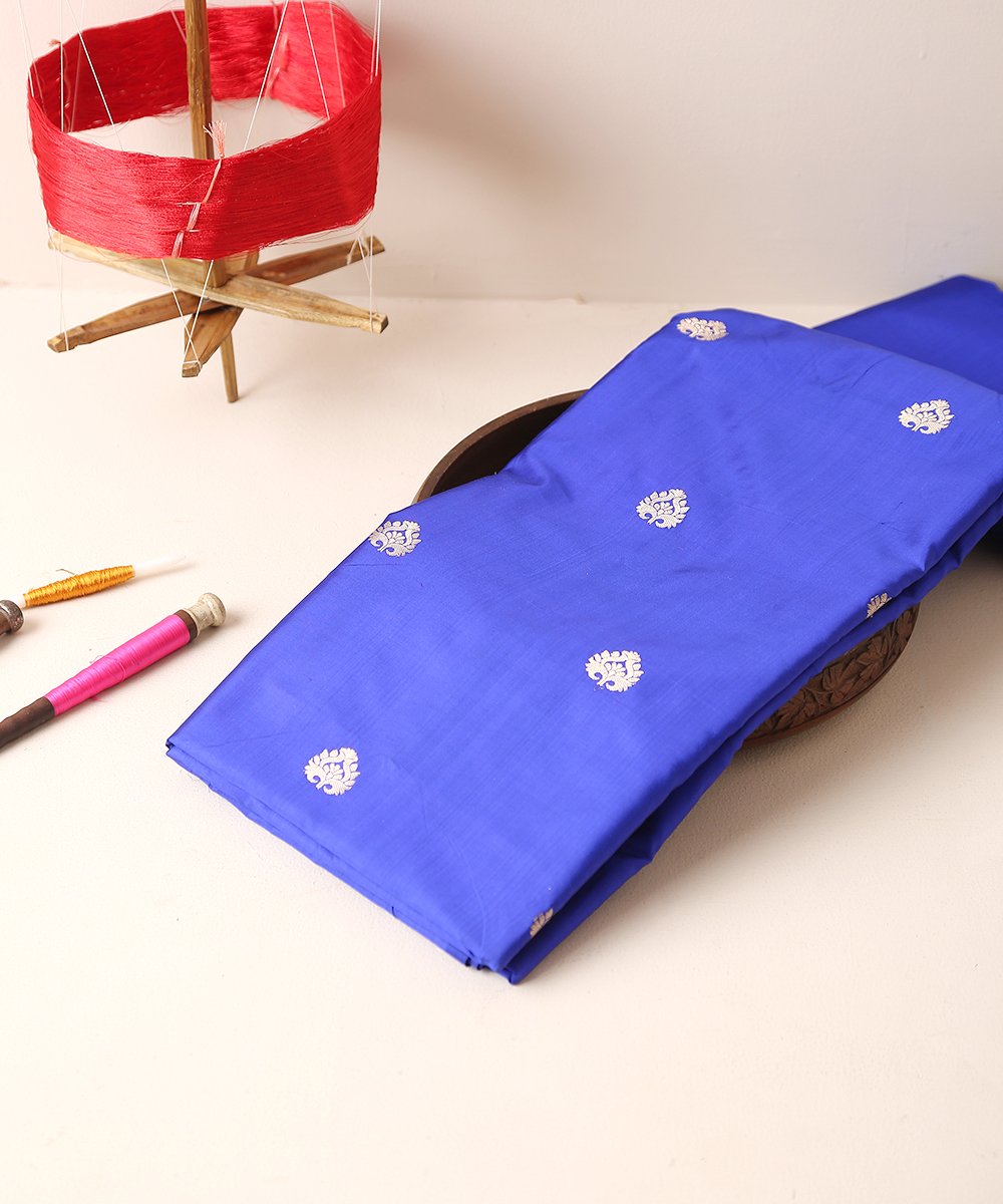Royal_Blue_Handloom_Dupion_Silk_Banarasi_Fabric_with_Zari_Boota_WeaverStory_01