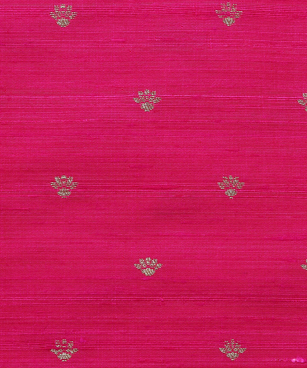 Handloom_Rani_Pink_Tussar_Silk_Banarasi_Fabric_With_Cutwork_Zari_Booti_WeaverStory_03