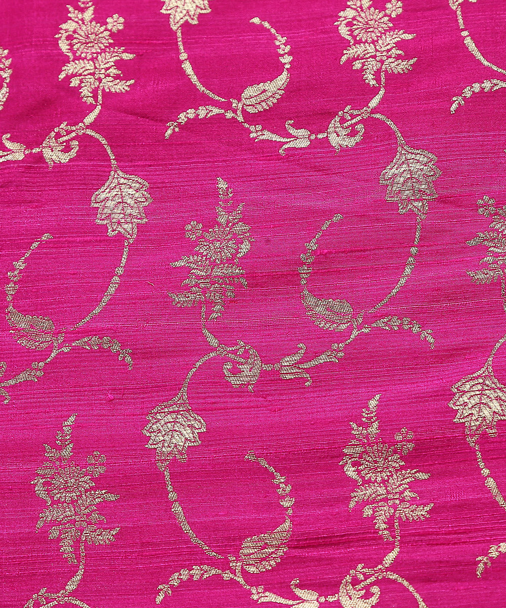 Rani_Pink_Handloom_Tussar_Silk_Banarasi_Fabric_With_Zari_Jaal_WeaverStory_02