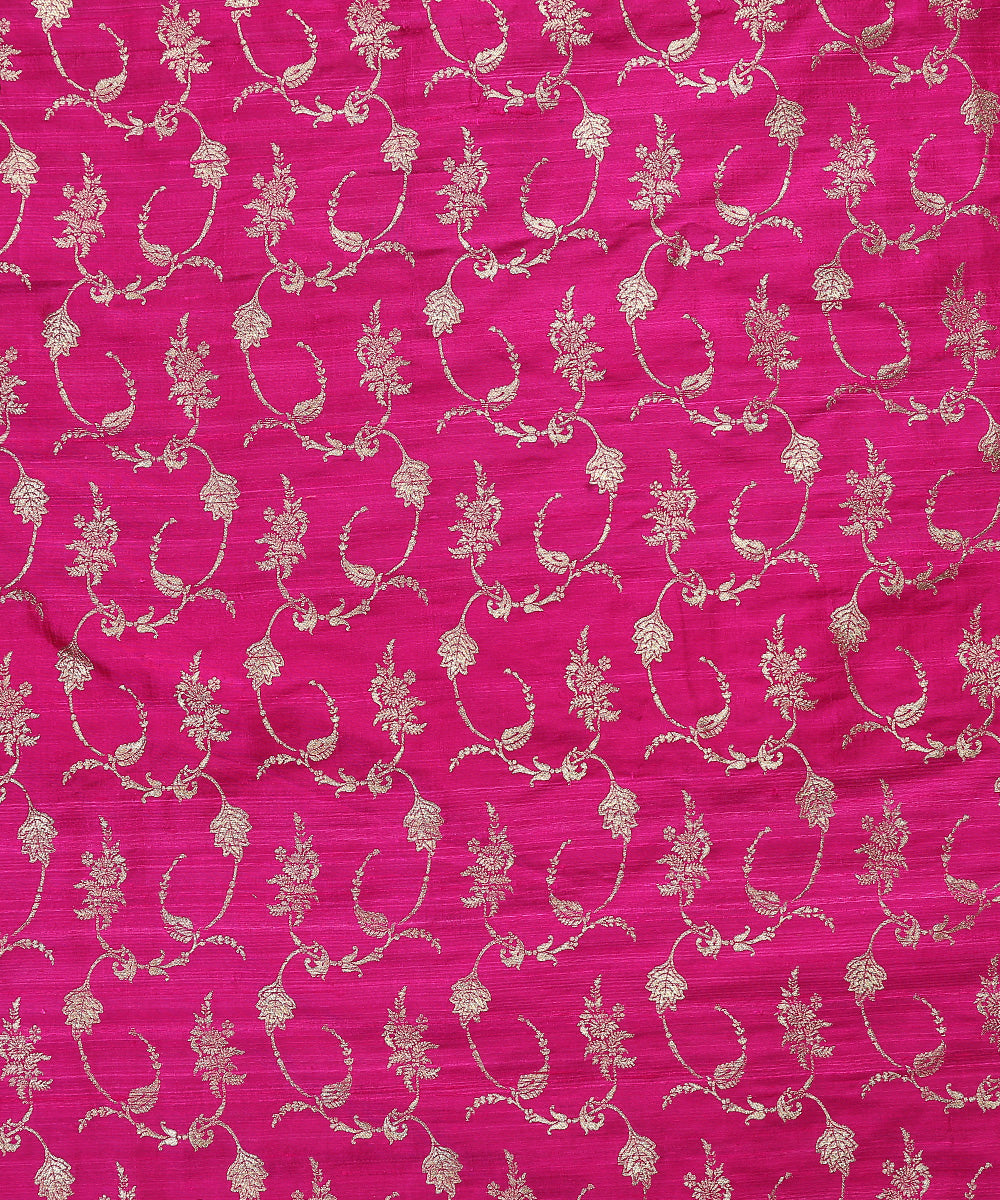 Rani_Pink_Handloom_Tussar_Silk_Banarasi_Fabric_With_Zari_Jaal_WeaverStory_03