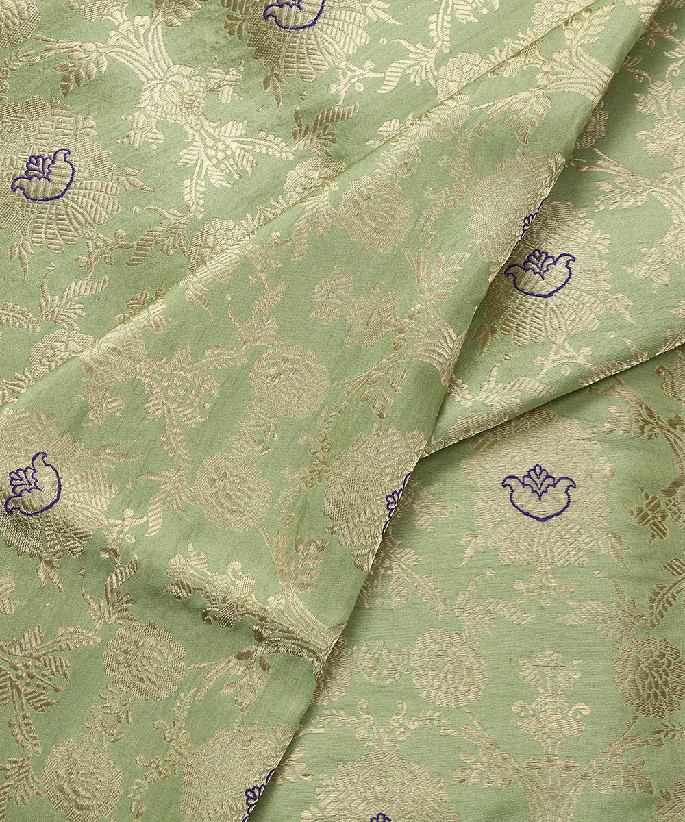 Light_Green_Handloom_Kadhwa_Jangla_Banarasi_Fabric_With_Blue_Meenakari_Design_WeaverStory_04