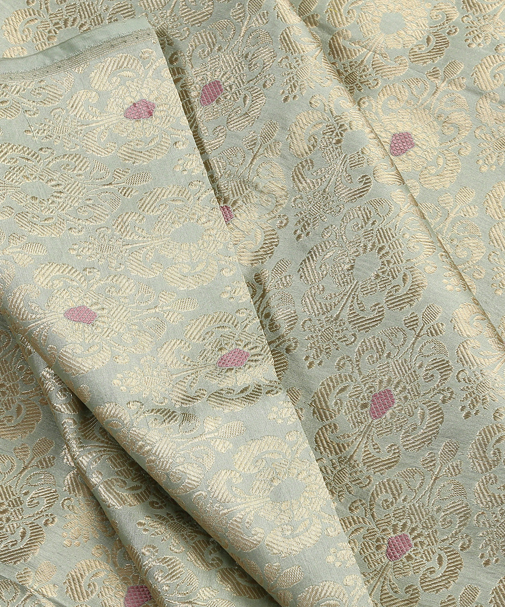 Handloom_Powder_Blue_Pure_Katan_Silk_Kadhwa_Banarasi_Floral_Brocade_Fabric_With_Pink_Meenakari_Design_WeaverStory_04