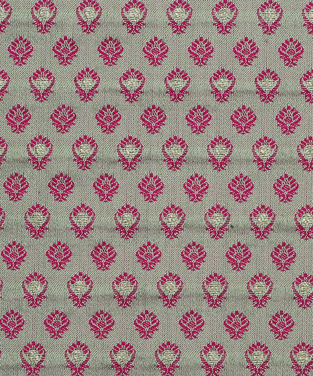 Handloom_Pista_And_Pink_Dual_Tone_Tanchoi_Banarasi_Fabric_With_Zari_Booti_WeaverStory_03