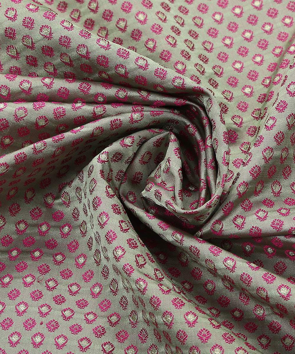 Handloom_Pista_And_Pink_Dual_Tone_Tanchoi_Banarasi_Fabric_With_Zari_Booti_WeaverStory_05