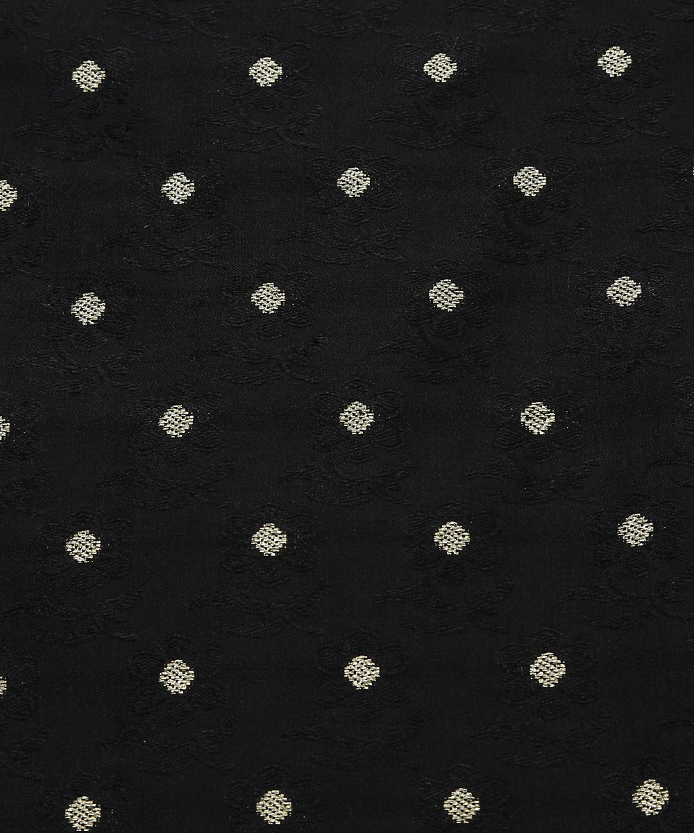 Handloom_Black_Tanchoi_Banarasi_Fabric_With_Zari_Booti_WeaverStory_03