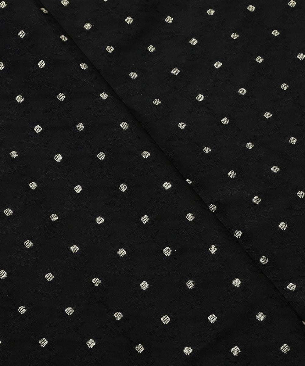 Handloom_Black_Tanchoi_Banarasi_Fabric_With_Zari_Booti_WeaverStory_04