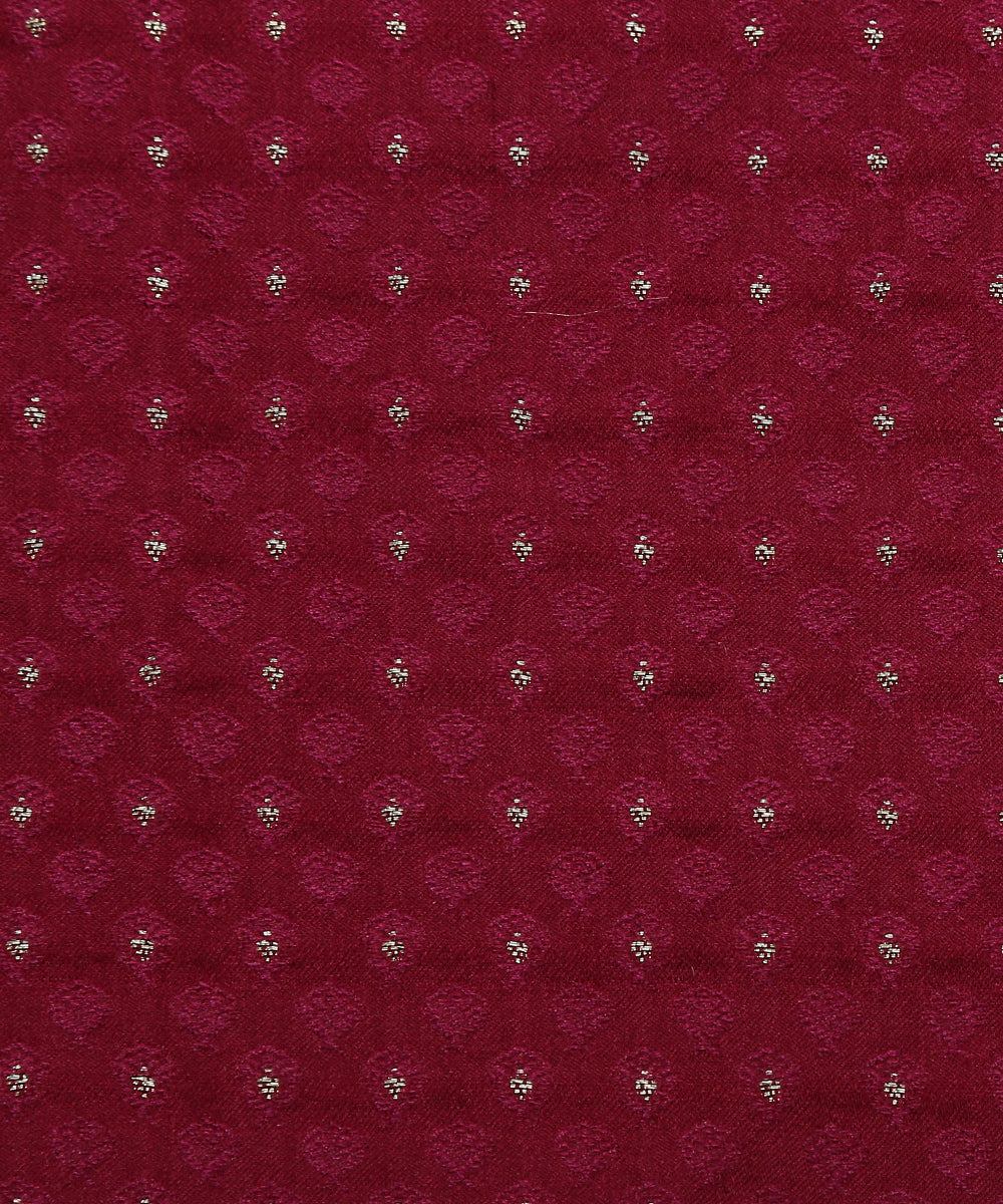 Wine_Handloom_Tanchoi_Banarasi_Fabric_With_Zari_Booti_WeaverStory_03