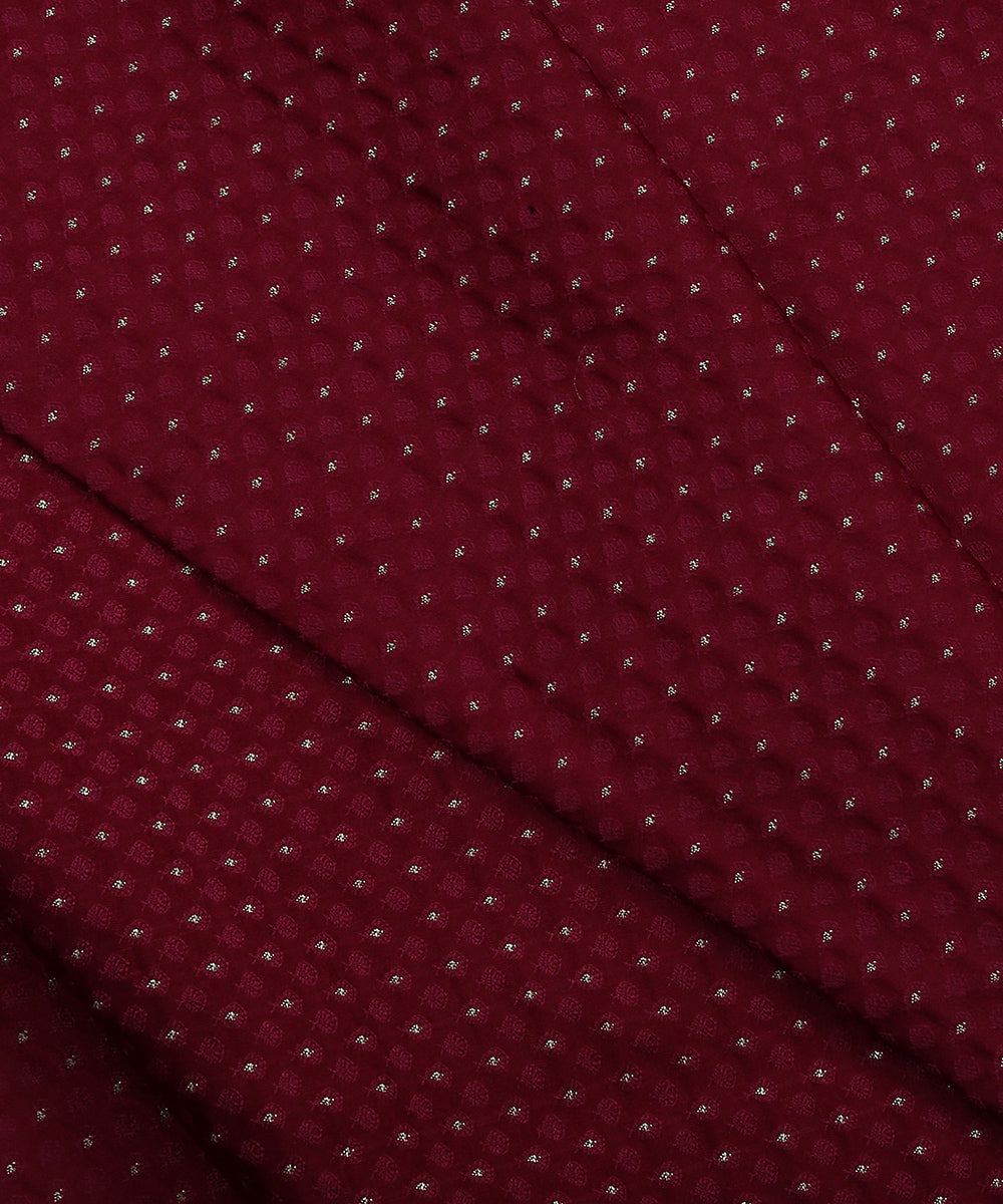 Wine_Handloom_Tanchoi_Banarasi_Fabric_With_Zari_Booti_WeaverStory_04