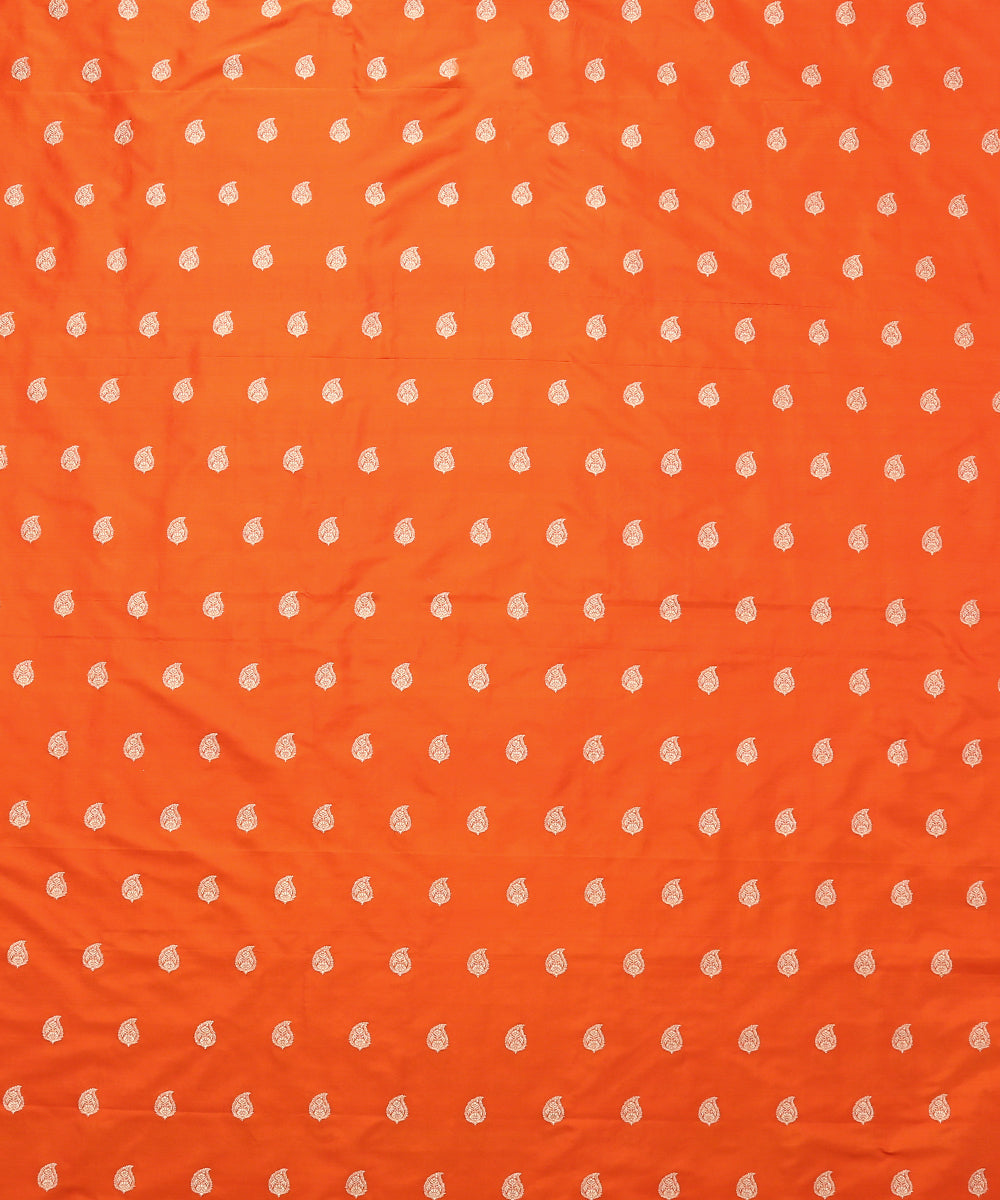 Handloom_Orange_Pure_Katan_Silk_Banarasi_Fabric_with_Paisley_Booti_WeaverStory_02