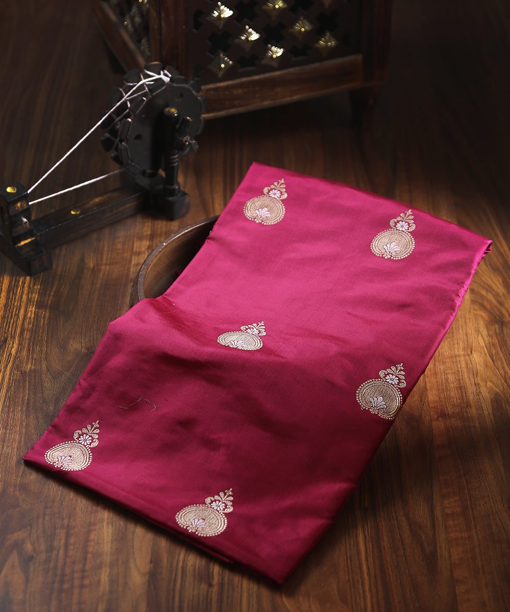 Wine_Handloom_Pure_Katan_Silk_Banarasi_Fabric_with_Kadhwa_Booti_WeaverStory_01