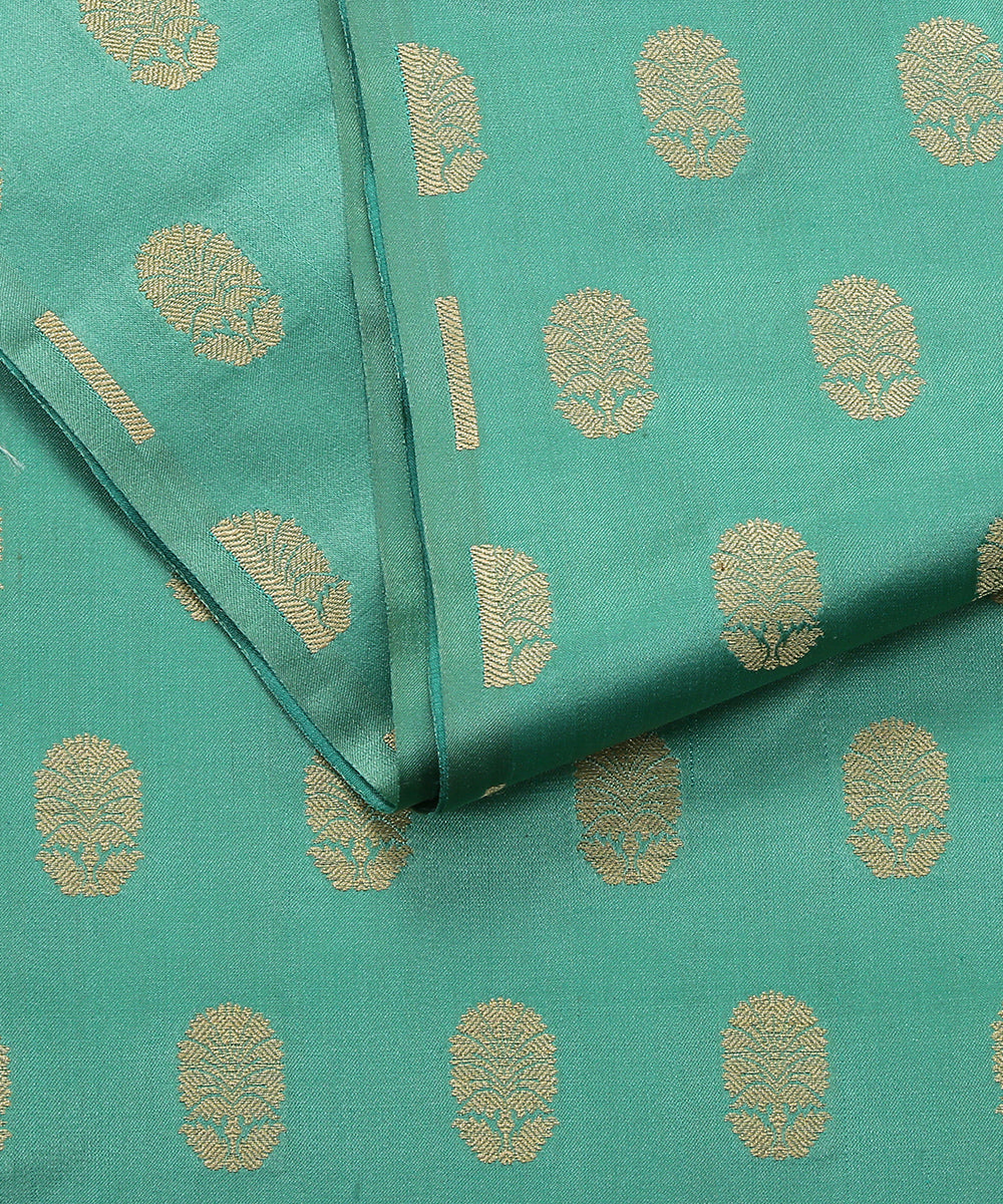 Handloom_Sea_Green_Pure_Satin_Banarasi_Booti_Fabric_WeaverStory_04