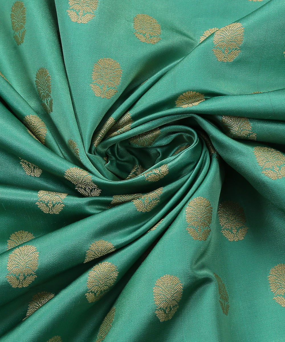 Handloom_Sea_Green_Pure_Satin_Banarasi_Booti_Fabric_WeaverStory_05