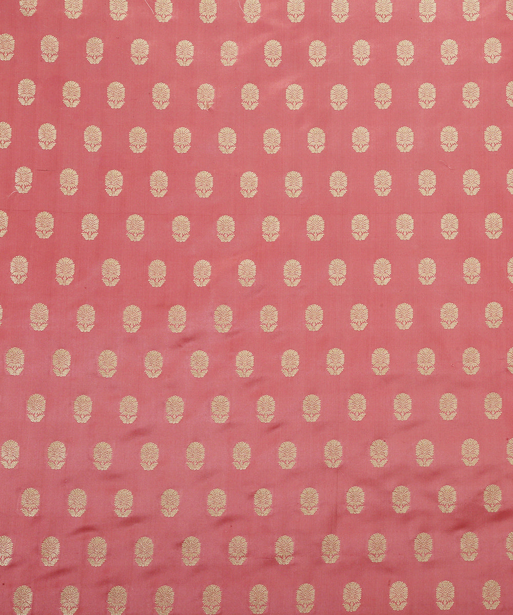 Peach_Handloom_Pure_Satin_Banarasi_Booti_Fabric_WeaverStory_02