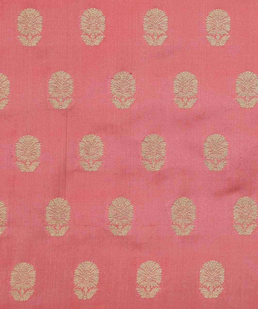 Peach_Handloom_Pure_Satin_Banarasi_Booti_Fabric_WeaverStory_03