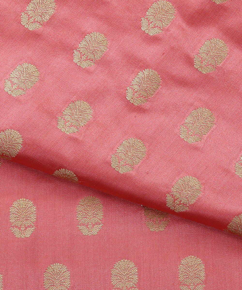 Peach_Handloom_Pure_Satin_Banarasi_Booti_Fabric_WeaverStory_04