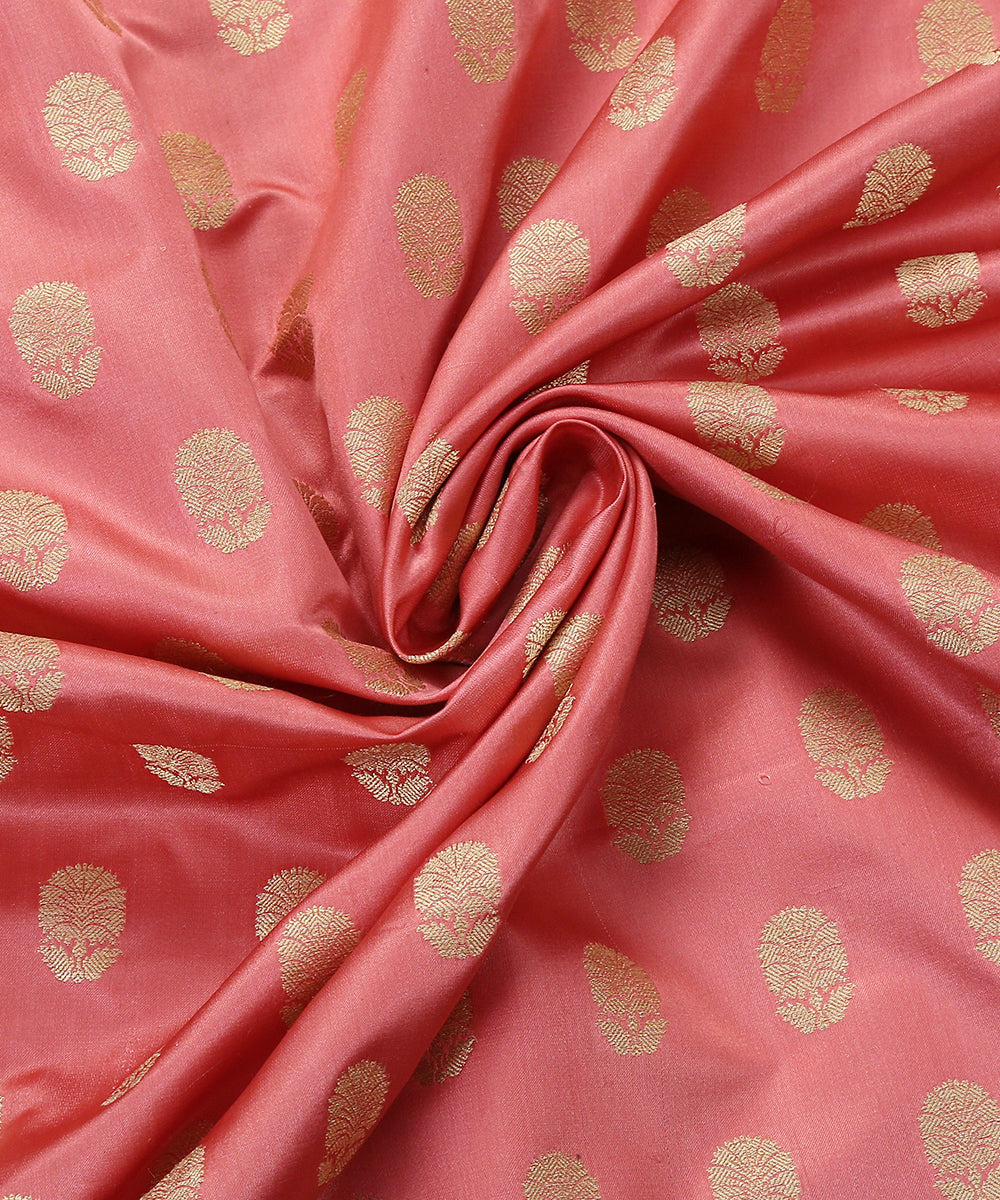 Peach_Handloom_Pure_Satin_Banarasi_Booti_Fabric_WeaverStory_05