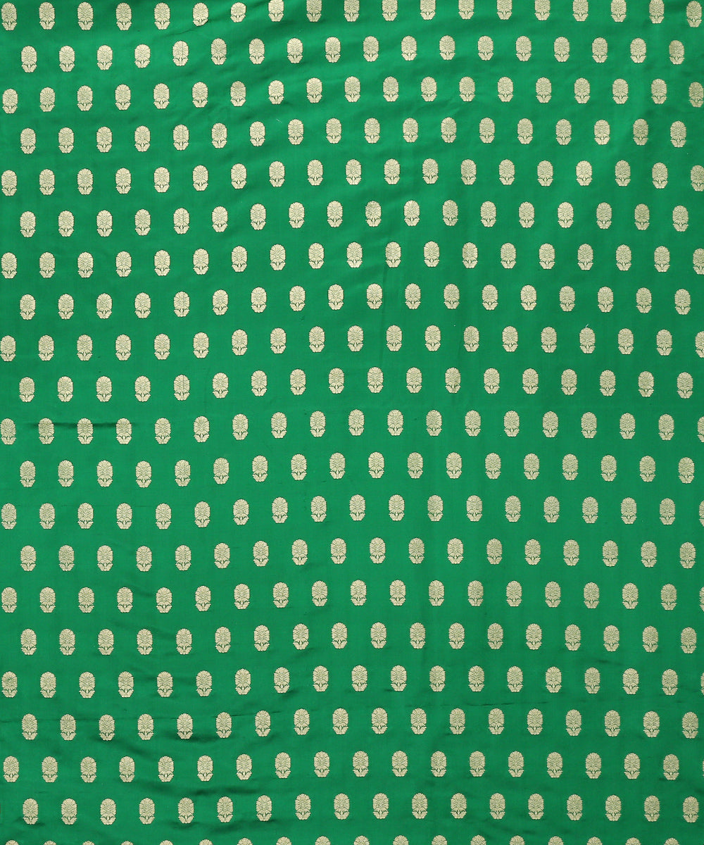 Handloom_Green_Pure_Satin_Banarasi_Fabric_with_Cutwork_Booti_WeaverStory_02