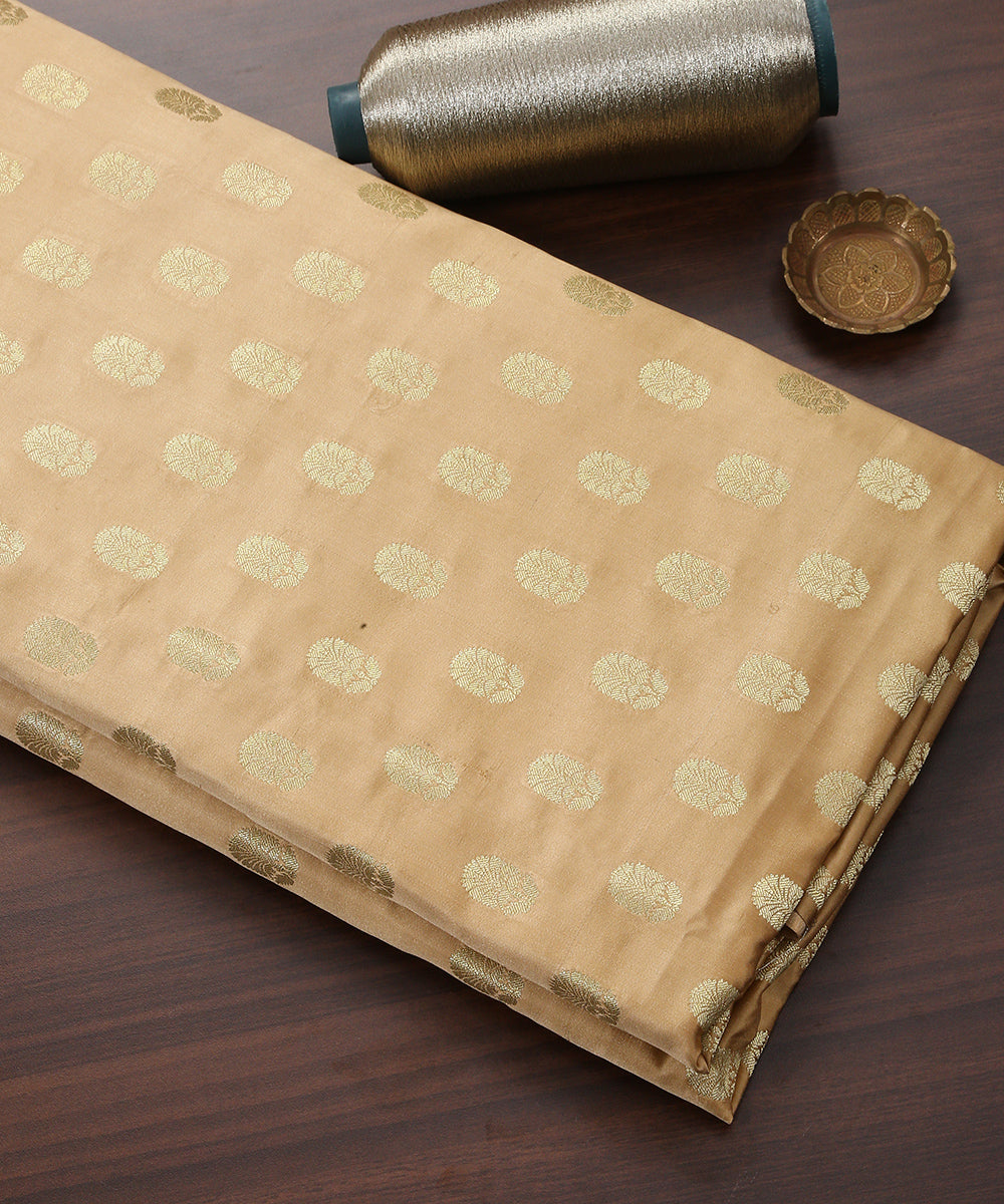 Beige_Handloom_Pure_Satin_Banarasi_Fabric_with_Cutwork_Zari_Booti_WeaverStory_01