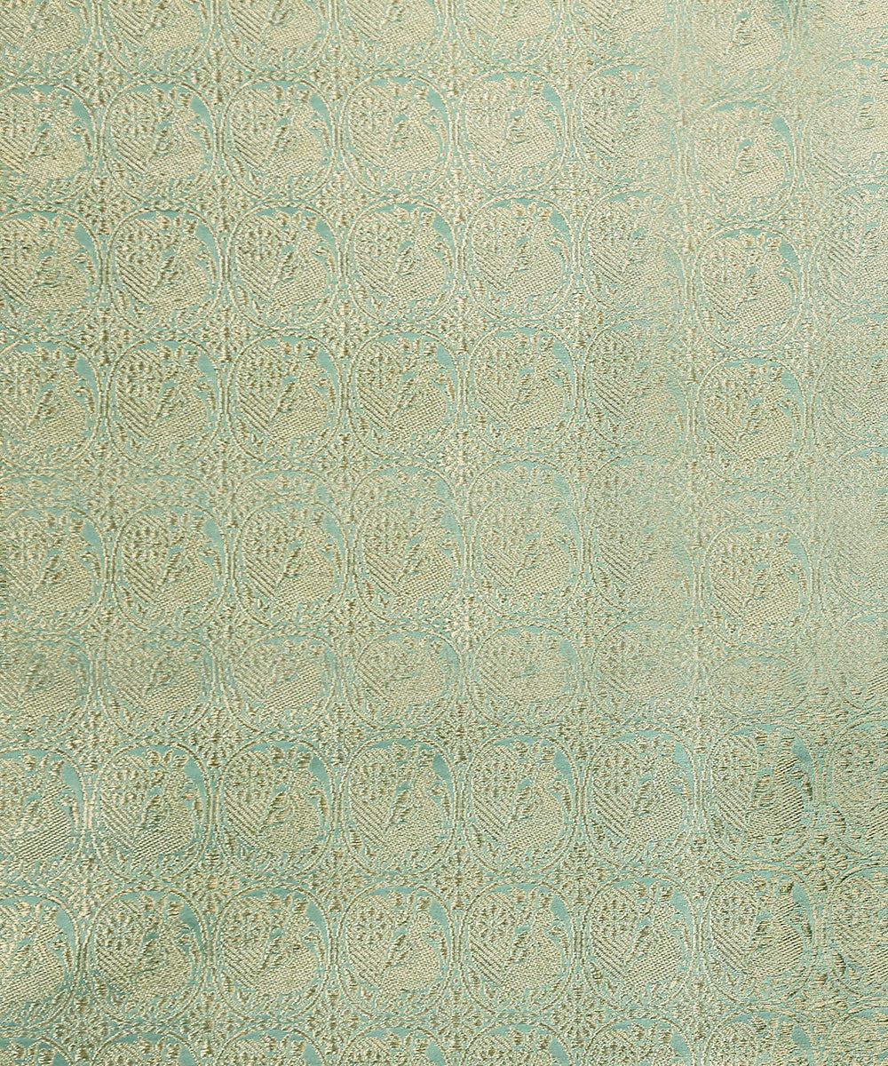Pista_And_Gold_Handloom_Pure_Katan_Silk_Kadhwa_Banarasi_Brocade_Fabric_With_Zari_Peacock_Motifs_WeaverStory_03