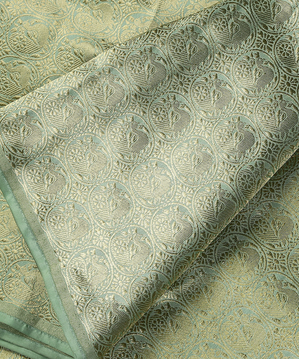 Pista_And_Gold_Handloom_Pure_Katan_Silk_Kadhwa_Banarasi_Brocade_Fabric_With_Zari_Peacock_Motifs_WeaverStory_04