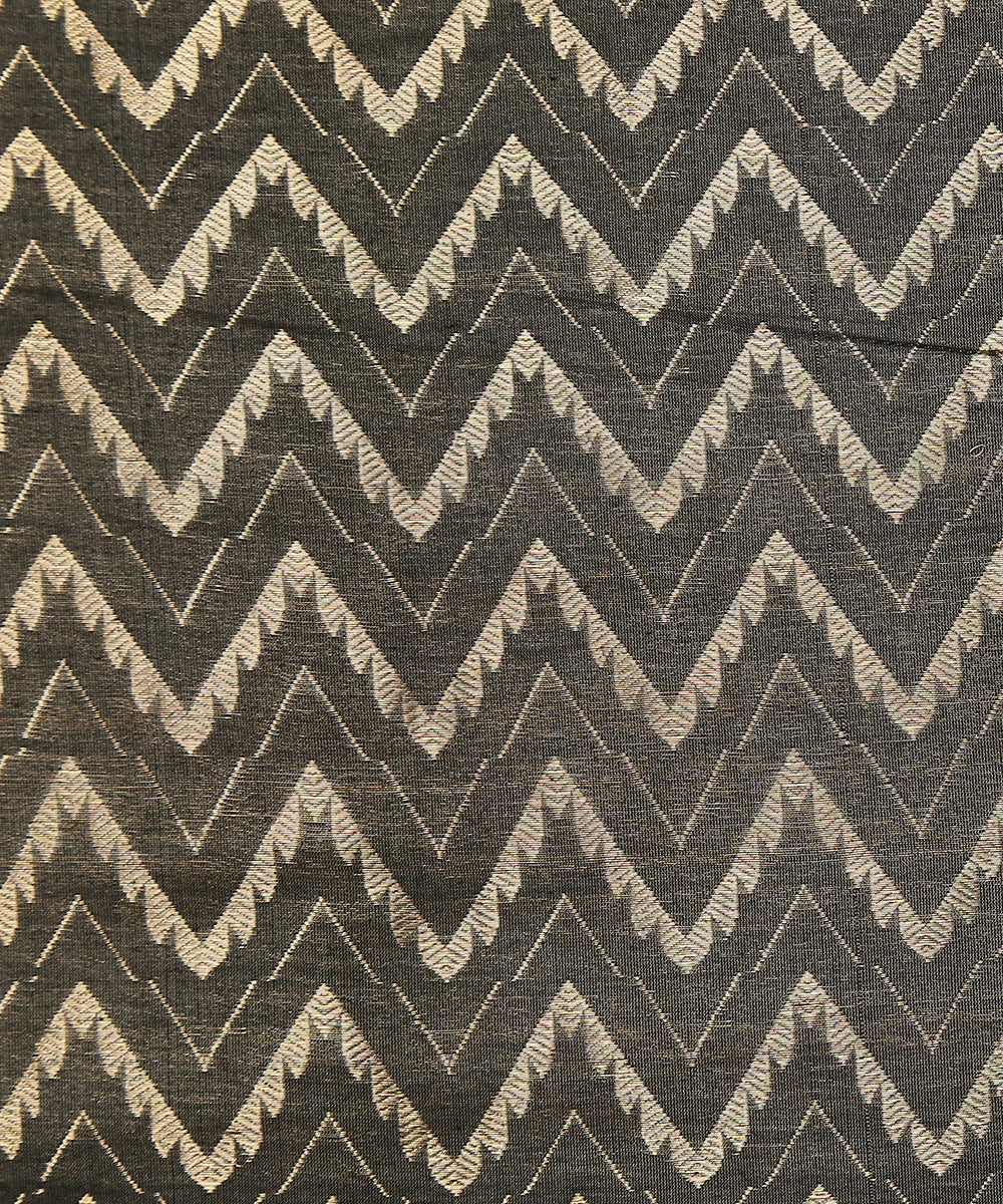Olive_Handloom_Cotton_Silk_Brocade_Banarasi_Fabric_With_Zigzag_Zari_Jaal_WeaverStory_02