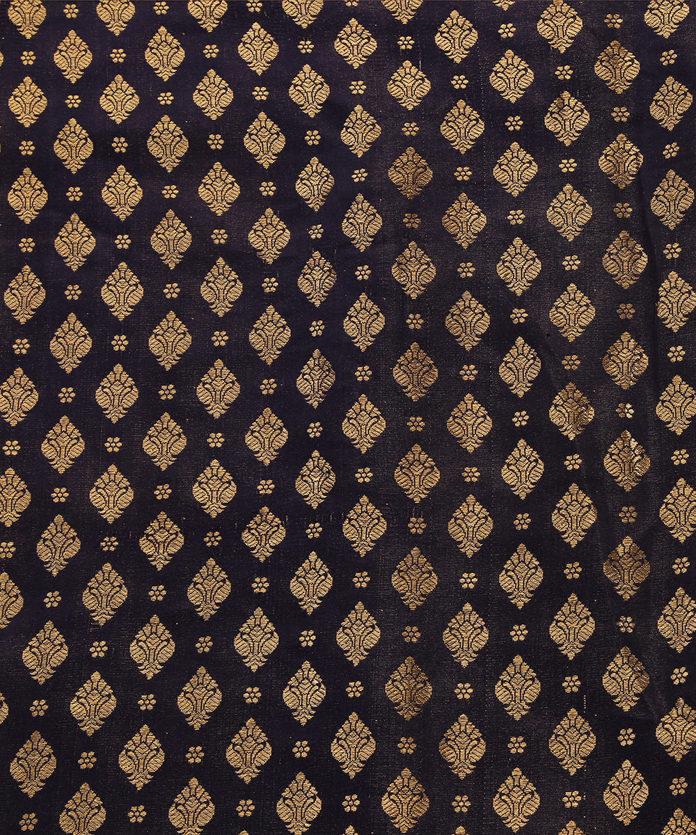 Dark_Blue_Handloom_Pure_Satin_Silk_Banarasi_Fabric_With_Mughal_Motifs_Woven_In_Zari_WeaverStory_02