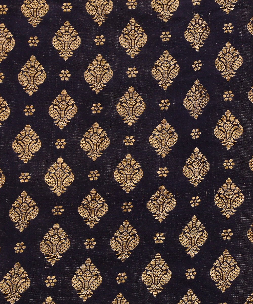 Dark_Blue_Handloom_Pure_Satin_Silk_Banarasi_Fabric_With_Mughal_Motifs_Woven_In_Zari_WeaverStory_03
