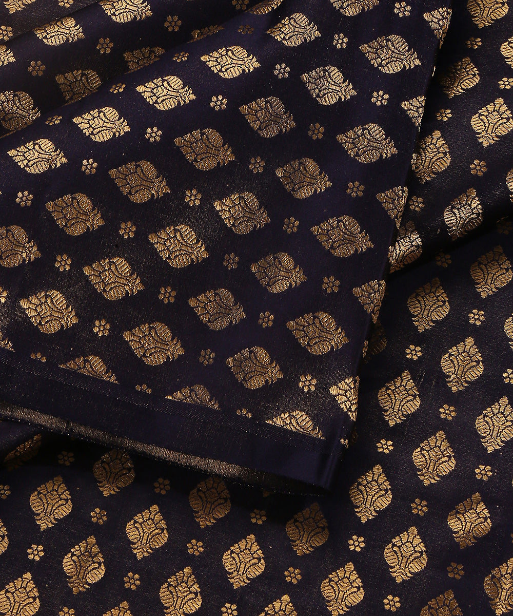 Dark_Blue_Handloom_Pure_Satin_Silk_Banarasi_Fabric_With_Mughal_Motifs_Woven_In_Zari_WeaverStory_04