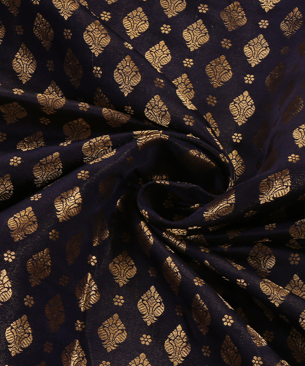 Dark_Blue_Handloom_Pure_Satin_Silk_Banarasi_Fabric_With_Mughal_Motifs_Woven_In_Zari_WeaverStory_05