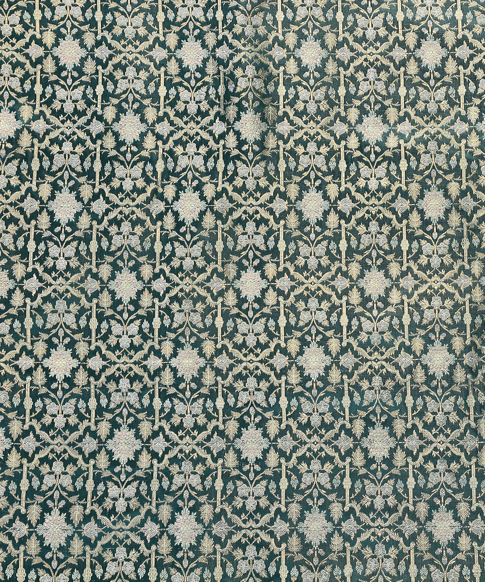 Handloom_Bottle_Green_Jamawar_Pure_Katan_Silk_Brocade_Banarasi_Fabric_WeaverStory_03