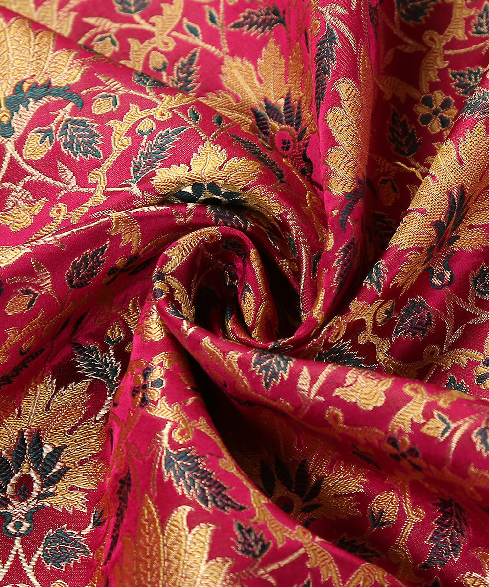 Pink_Handloom_Jamawar_Brocade_Banarasi_Pure_Katan_Silk_Fabric_With_Meenakari_WeaverStory_04