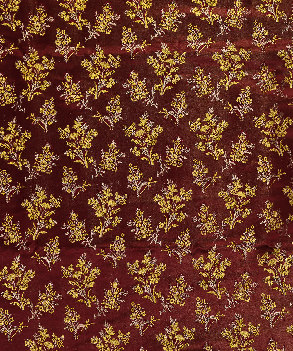 Handloom_Maroon_Jamawar_Brocade_Pure_Katan_Silk_Banarasi_Fabric_With_Meenakari_WeaverStory_03