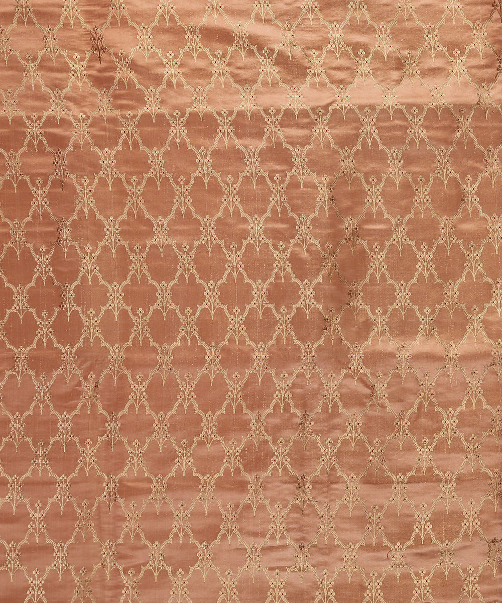 Peach_Handloom_Satin_Silk_Brocade_Banarasi_Fabric_With_Meenakari_Jaal_WeaverStory_03