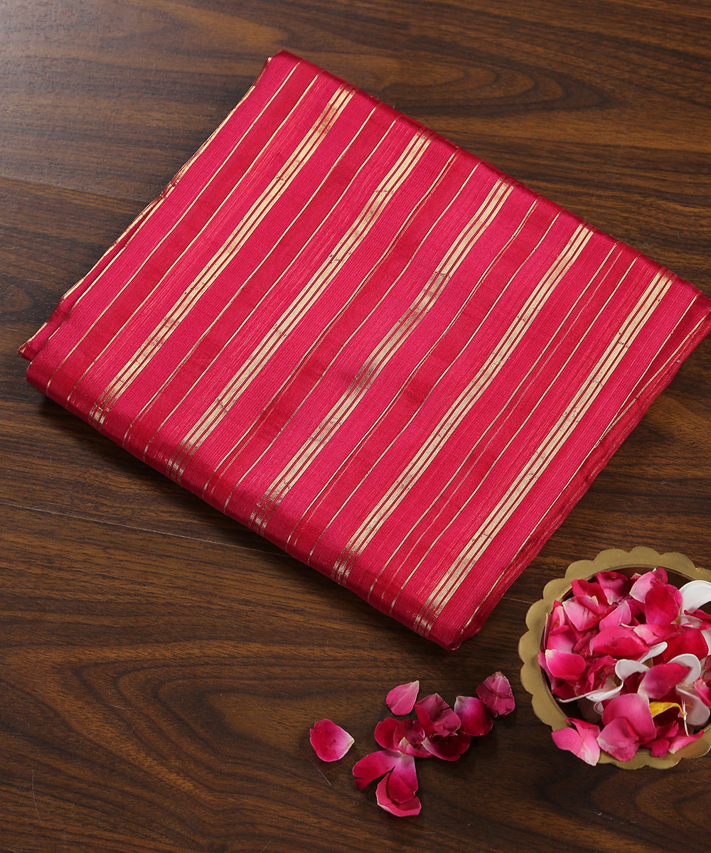 Pink_Handloom_Kora_Kora_Silk_Striped_Banarasi_Fabric_WeaverStory_01