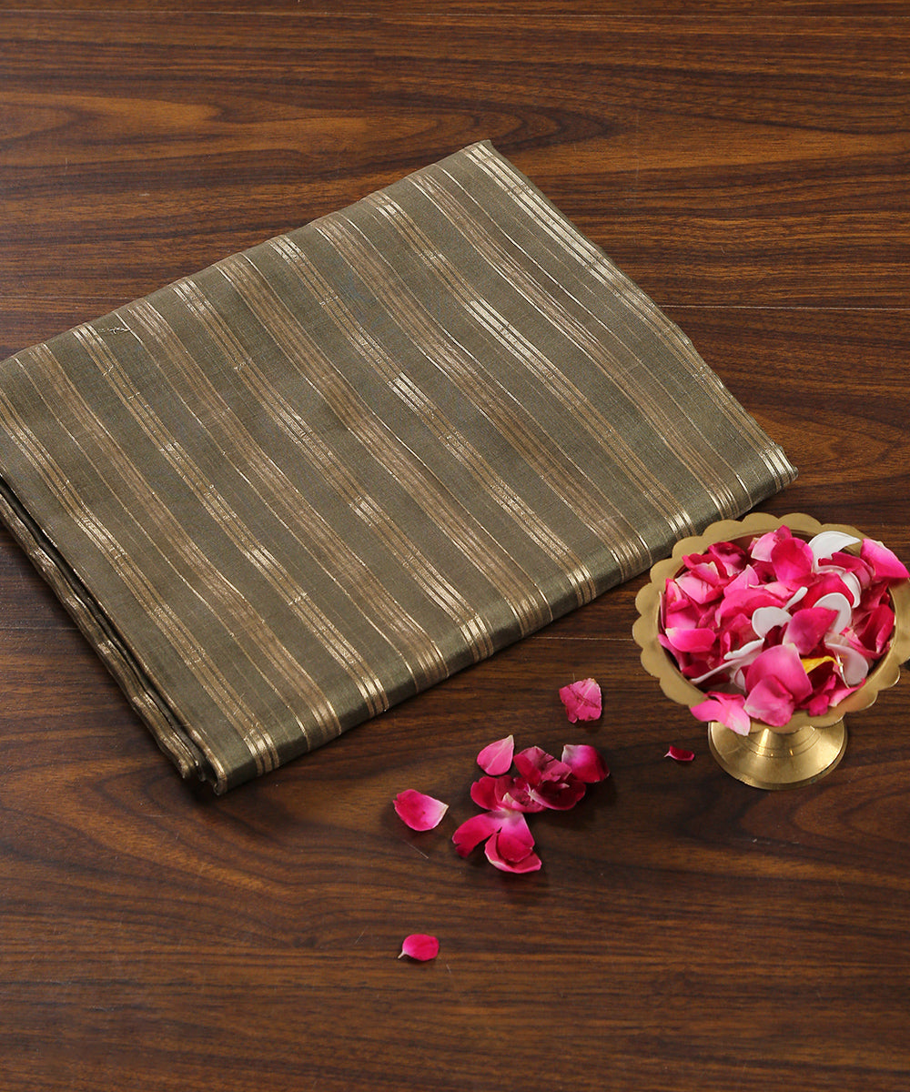 Handloom_Olive_Kora_Silk_Striped_Striped_Banarasi_Fabric_WeaverStory_01