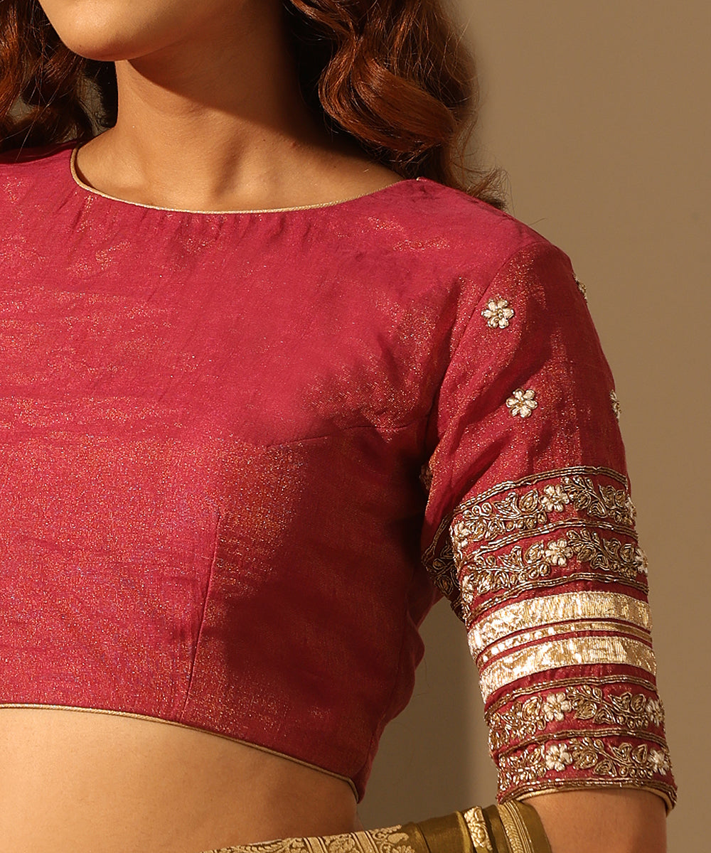 Rani_Pink_Cotton_Tissue_Blouse_With_Zardozi_Work_WeaverStory_04