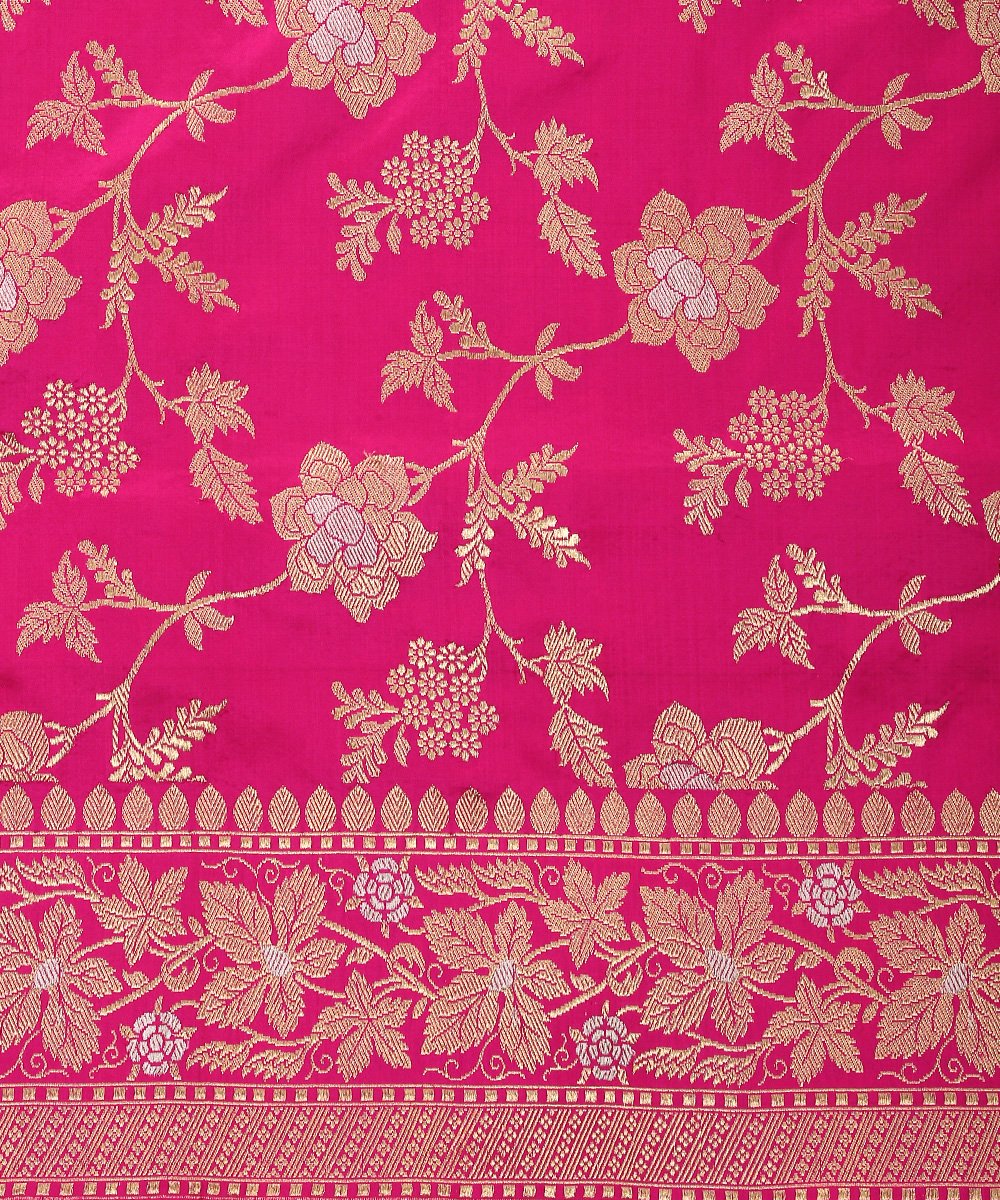 Fuschia_Pink_Handloom_Pure_Katan_Silk_Kadhwa_Jangla_Banarasi_Dupatta_WeaverStory_03