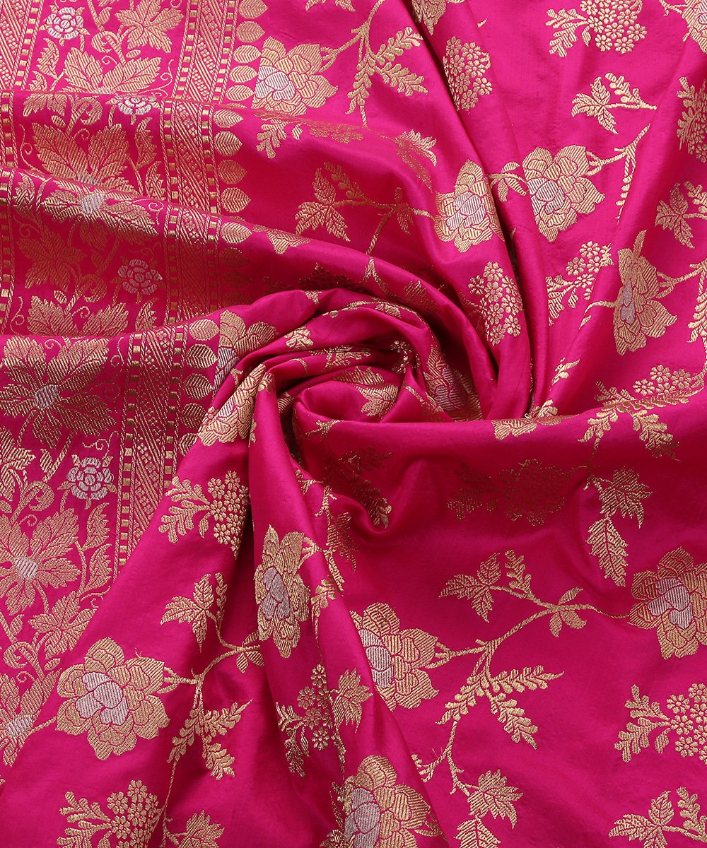 Fuschia_Pink_Handloom_Pure_Katan_Silk_Kadhwa_Jangla_Banarasi_Dupatta_WeaverStory_06