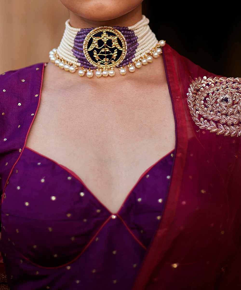 Purple_Georgette_Banarasi_Bandhej_Lehenga_Skirt_With_Blouse_And_Dupatta_WeaverStory_05