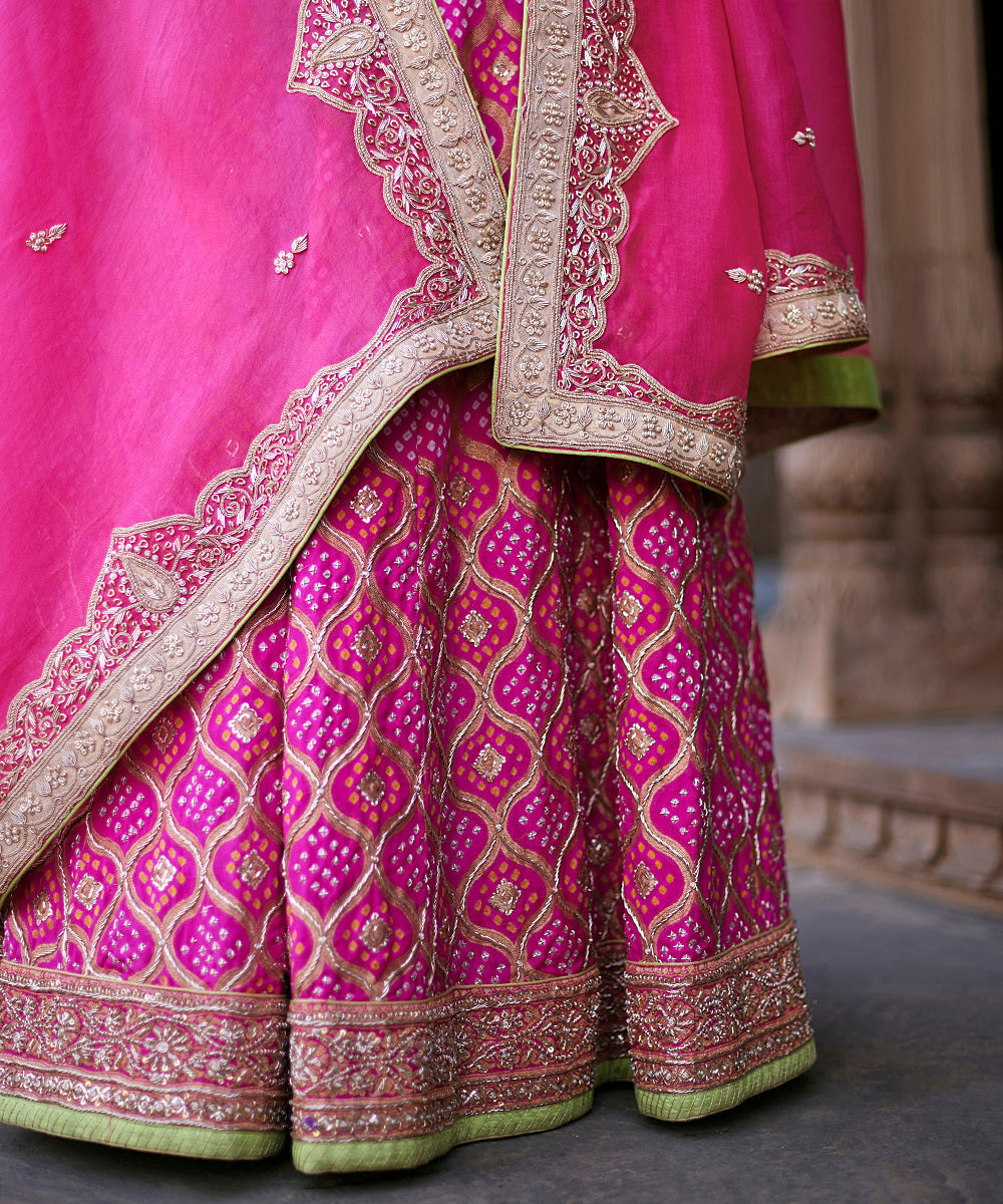 Hot_Pink_Georgette_Banarasi_Bandhej_Lehenga_With_Blouse_And_Embroidered_Dupatta_WeaverStory_04