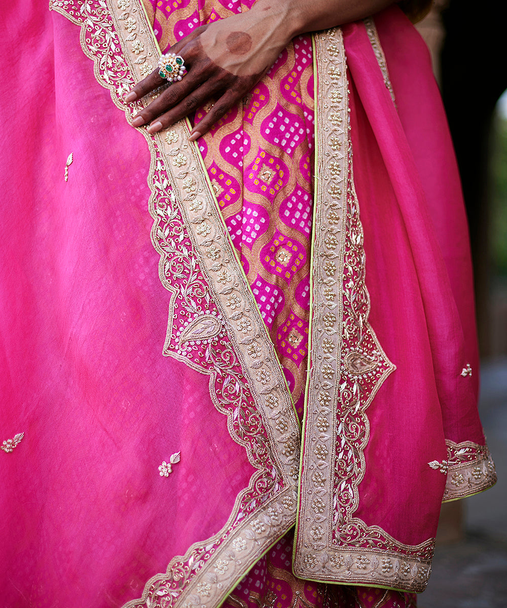 Hot_Pink_Georgette_Banarasi_Bandhej_Lehenga_With_Blouse_And_Embroidered_Dupatta_WeaverStory_05