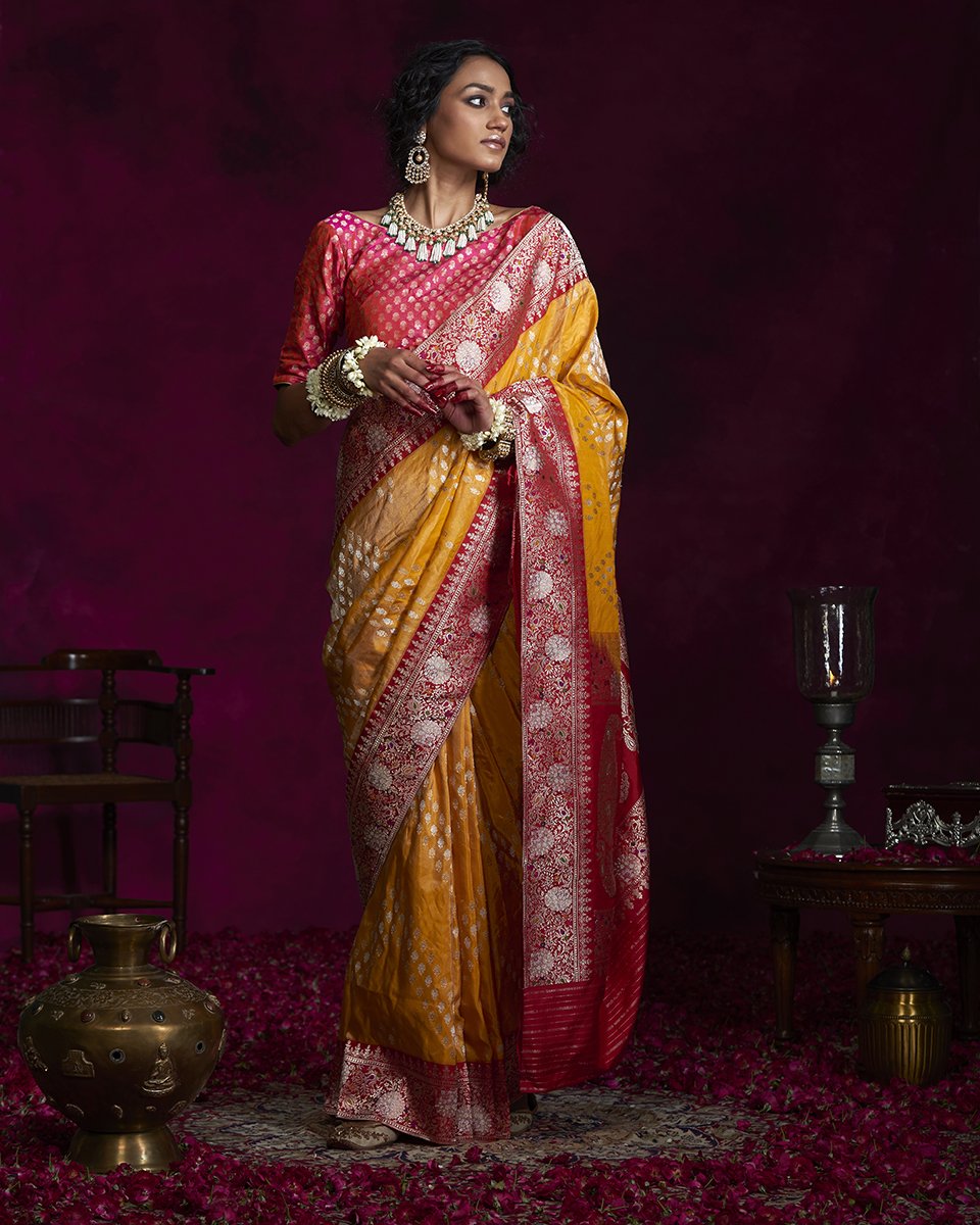 Gold_And_Red_Tissue_Banarasi_Saree_with_Meenakari_and_Aada_Bel_WeaverStory_02