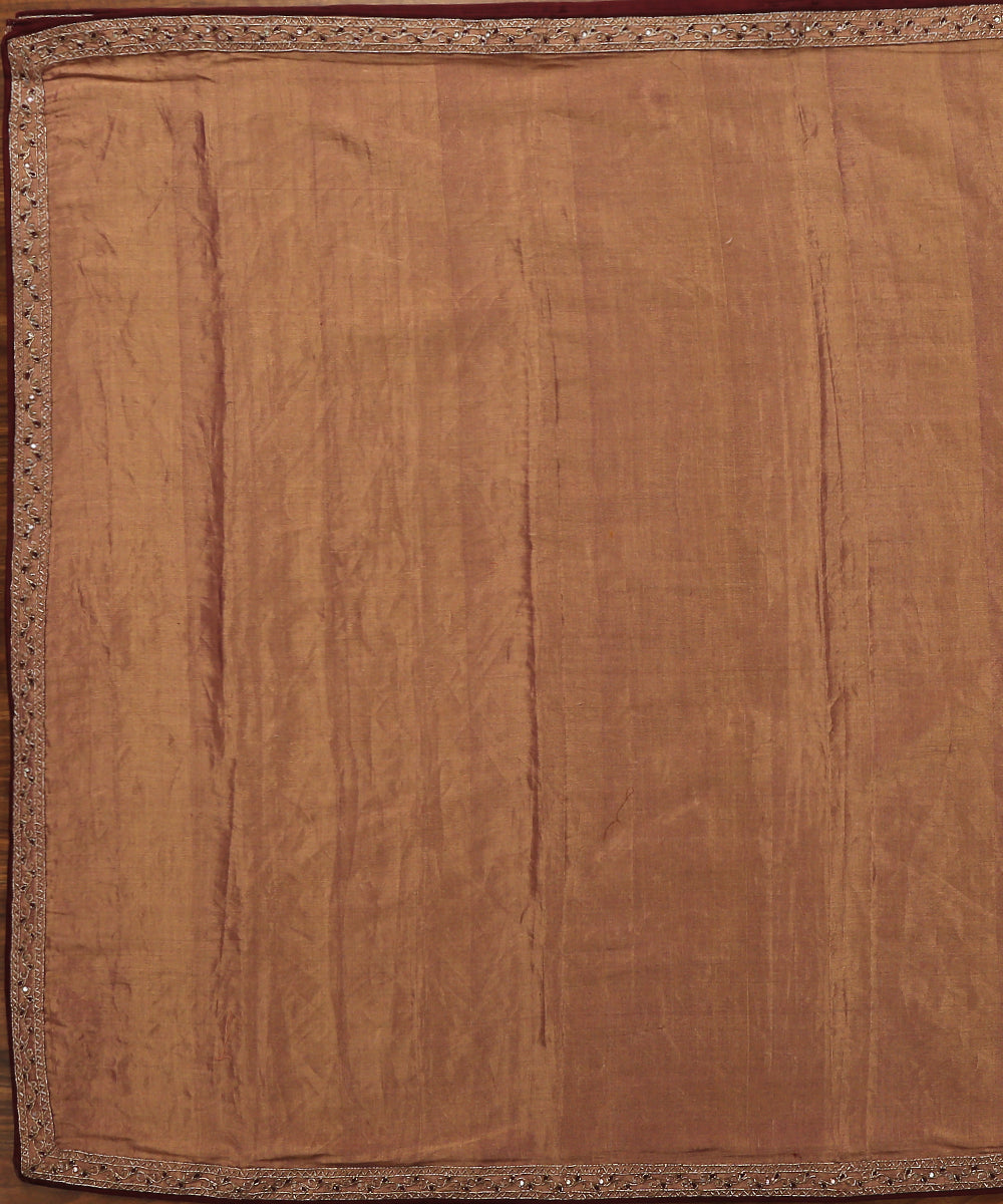 Lilac And Gold Pure Tissue Dupatta With Hand Emroidered Zardozi Border