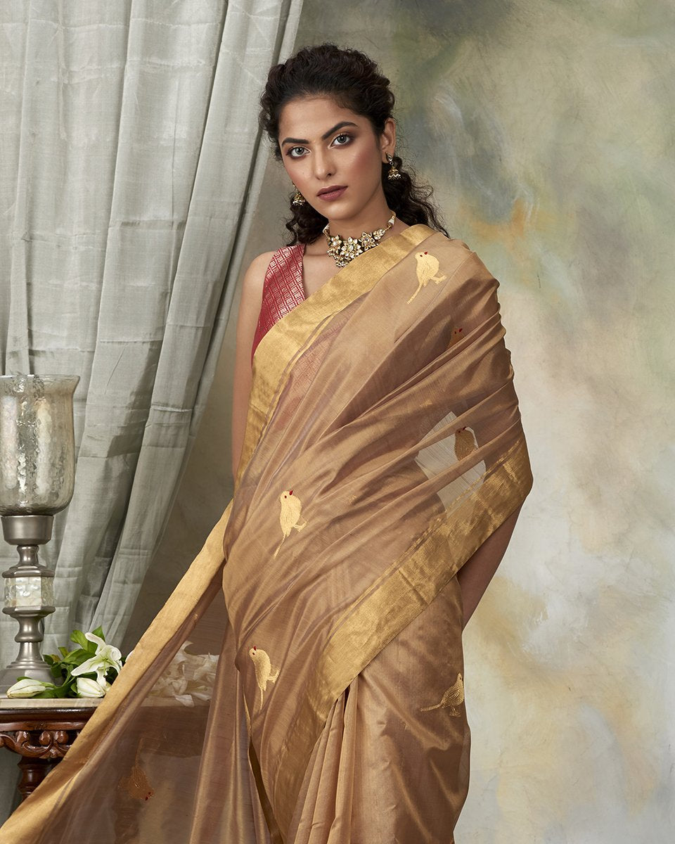 Golden_Beige_Handloom_Chanderi_Silk_Saree_With_Bird_Motifs_WeaverStory_01