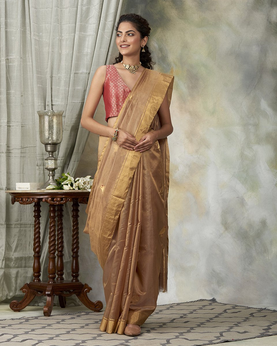 Golden_Beige_Handloom_Chanderi_Silk_Saree_With_Bird_Motifs_WeaverStory_02