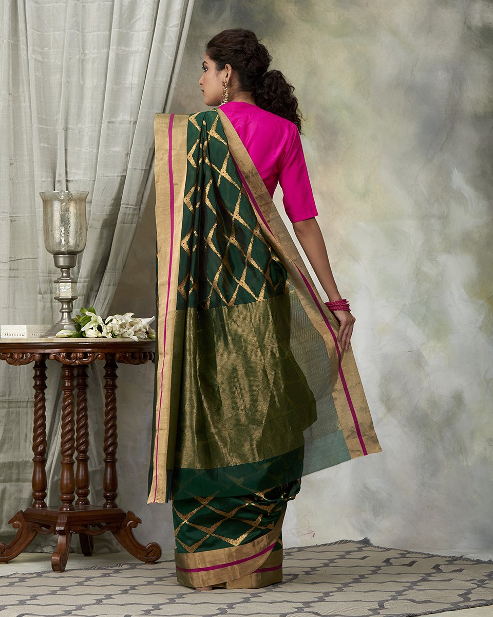 Handloom_Pure_Silk_Emerald_Green_Chanderi_Saree_with_Gold_Zari_WeaverStory_03