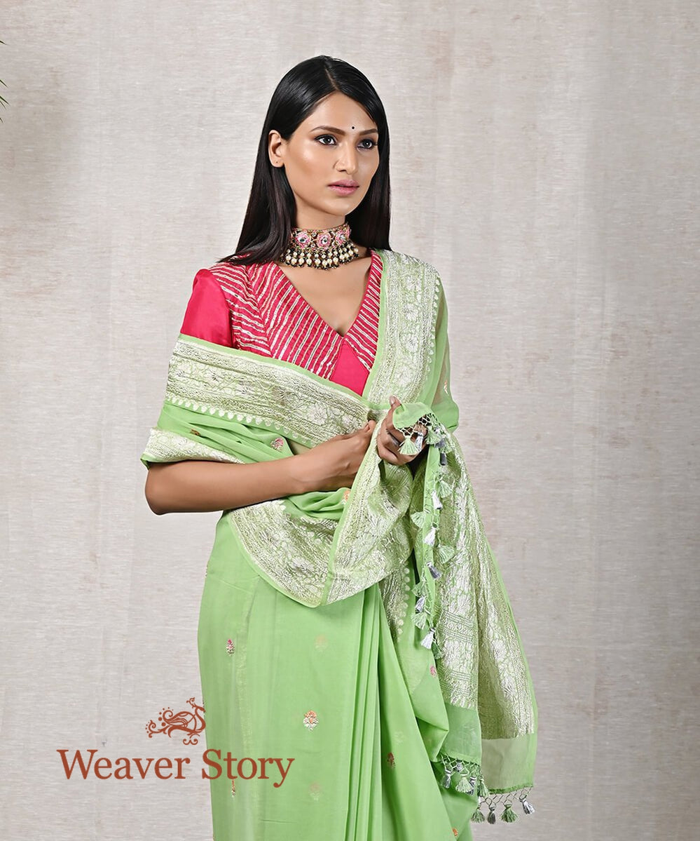 Green_Handloom_Banarasi_Georgette_Saree_with_Meenakari_WeaverStory_01