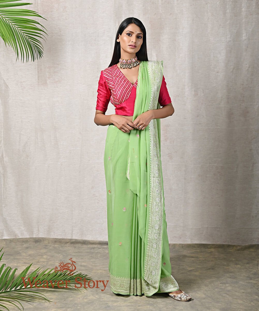 Green_Handloom_Banarasi_Georgette_Saree_with_Meenakari_WeaverStory_02