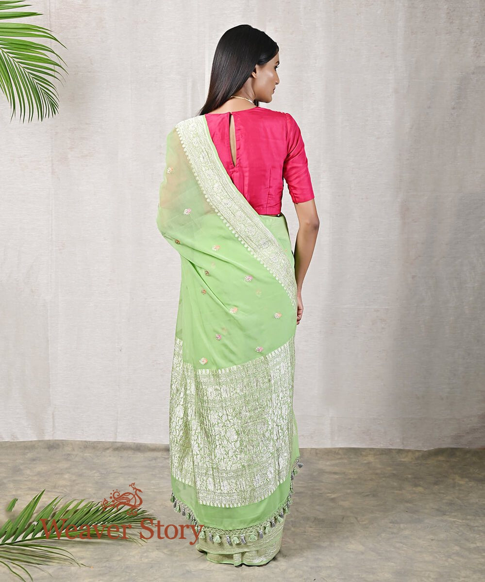 Green_Handloom_Banarasi_Georgette_Saree_with_Meenakari_WeaverStory_03